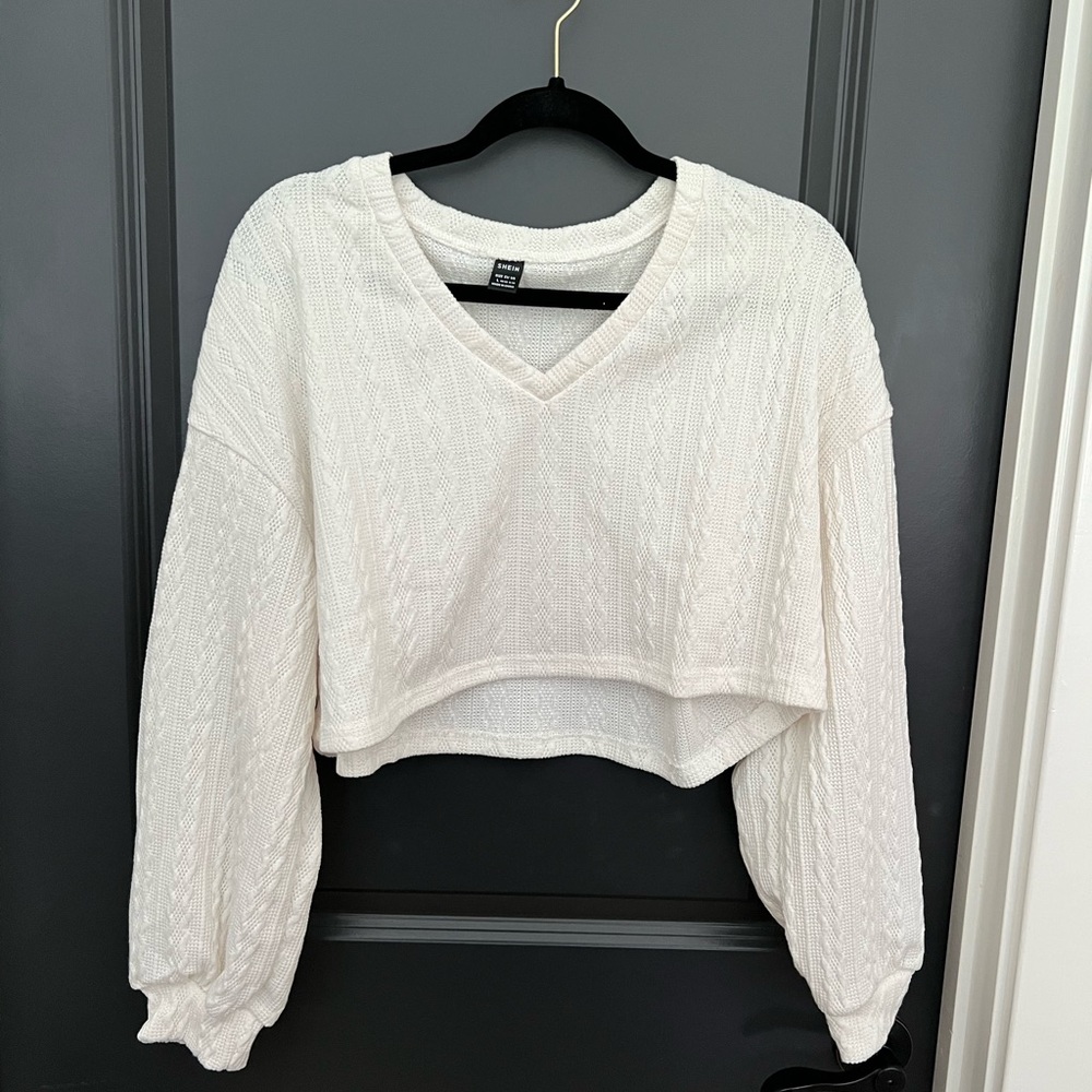 Cropped White Knit Sweater | Brand: SHEIN
